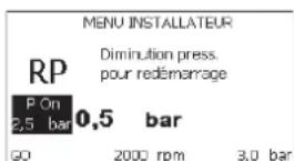 DAB EsyBox Diver - - RP: Paramétrage de la diminution de pression pour redémarrage Exprime la diminution de pression par rapport à la valeur de SP qui lance le redémarrage de la pompe. - 1