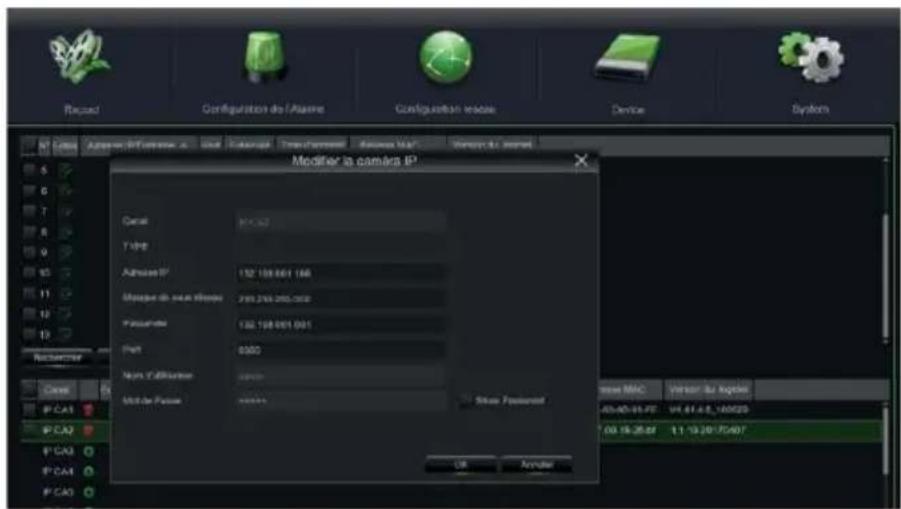 Record Configuration de l'Alarme Configuration notes Device System Modifier la caméra IP Geral 104.62 Type Admose 97 132.158.001.168 Msquare du menu image 200.200.000.000 Passable 132.158.001.001 Part 0.000 Name d'Affusion 0.000 Mio de Passer 0.000 Show Password View MAC Version du logole 43-40-84-FE U4 41 4.8_140025 "09.16-25:81" 11.13.20/75407 OK Apply