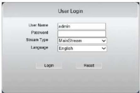 User Login User Name admin Password Stream Type MainStream Language English Login Reset