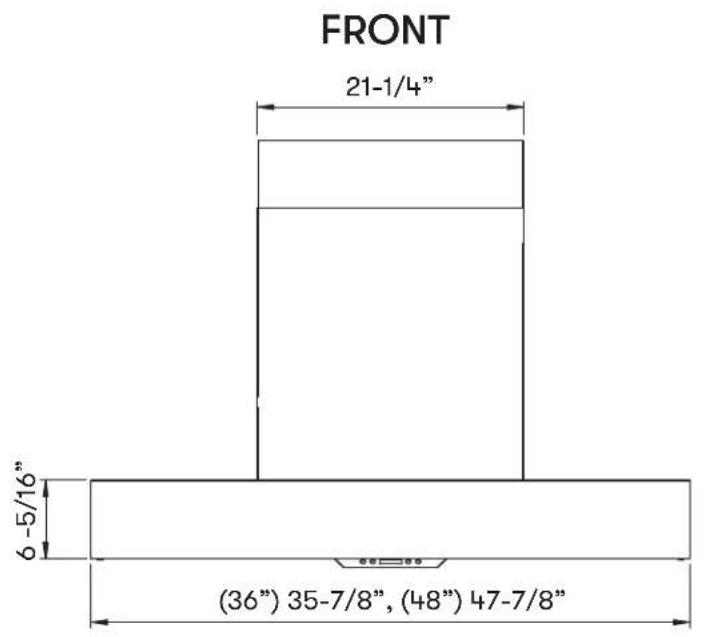 FRONT 21-1/4" 6-5/16" (36") 35-7/8", (48") 47-7/8"