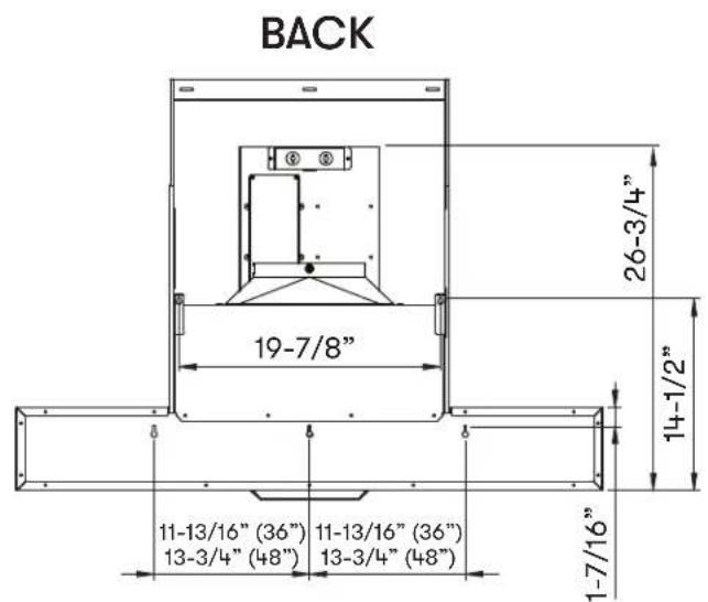 BACK 19-7/8" 26-3/4" 14-1/2" 11-13/16" (36") 11-13/16" (36") 13-3/4" (48") 13-3/4" (48") 1-7/16"