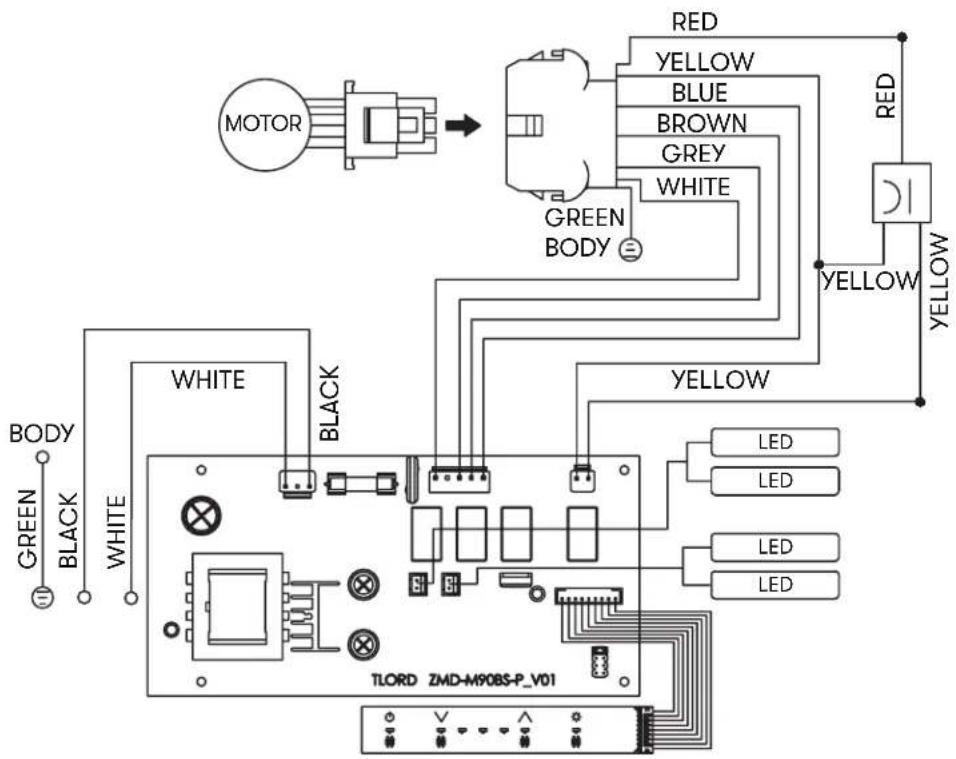 MOTOR GREEN BODY BLACK WHITE WHITE BLACK RED YELLOW BLUE BROWN GREY WHITE GREEN BODY YELLOW RED YELLOW YELLOW LED LED LED LED TLORD ZMD-M90BS-P_V01