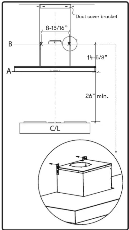 Duct cover bracket 8-15/16" 14-5/8" 26" min. C/L