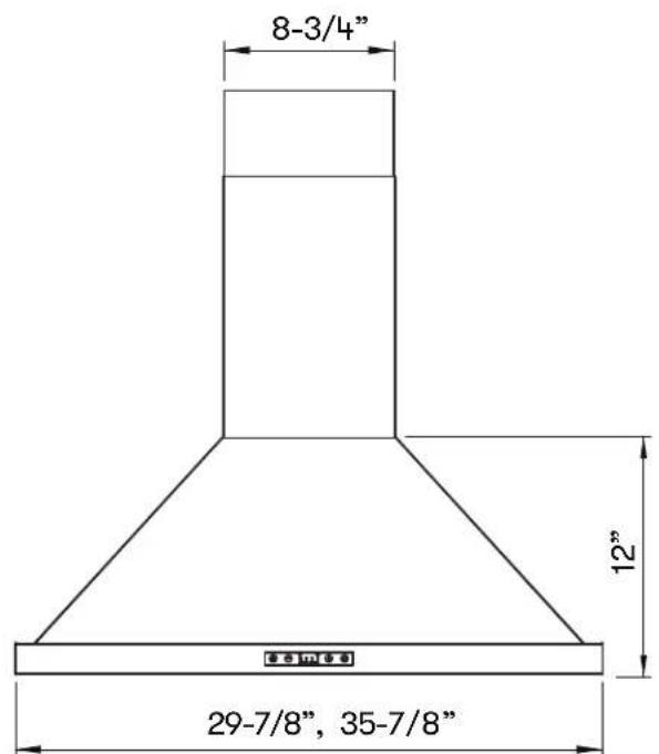 8-3/4" 12" 29-7/8", 35-7/8"