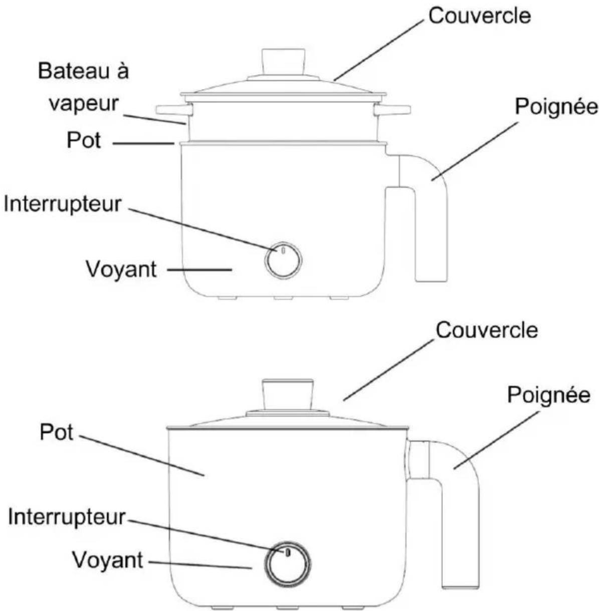 Couvercle Bateau à vapeur Pot Interrupteur Voyant Poignée Couvercle Poignée Pot Interrupteur Voyant