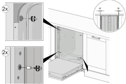 Technical diagram showing two views of a cabinet or enclosure with labeled components and structural details