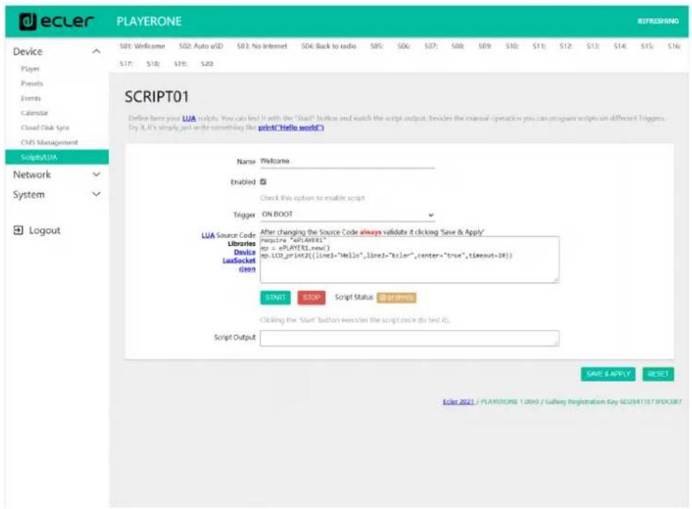 Ecler PLAYER ONE - Afficher des messages sur l'écran LCD - 1