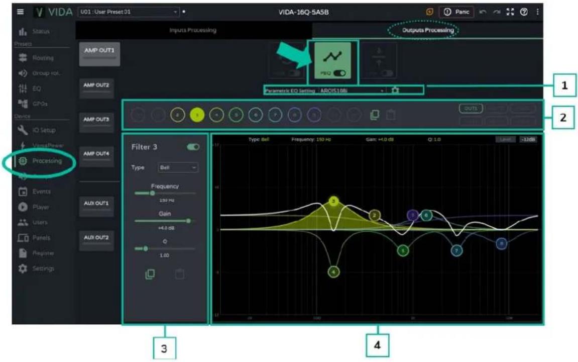 Ecler VIDA-16Q - PEQ OUTPUTS (EGALISEUR PARAMETRIQUE DES SORTIES) - 1