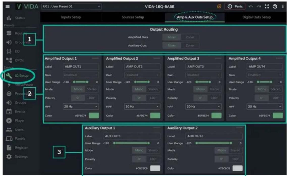Ecler VIDA-48Q - AMP & AUX OUTS SETUP (CONFIGURATION DES SORTIES AMPLIFIEES ET AUXILIAIRES) - 1