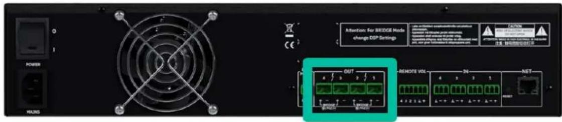 Ecler HADA-4B500 - Connexions pour sorties amplifiées - 1