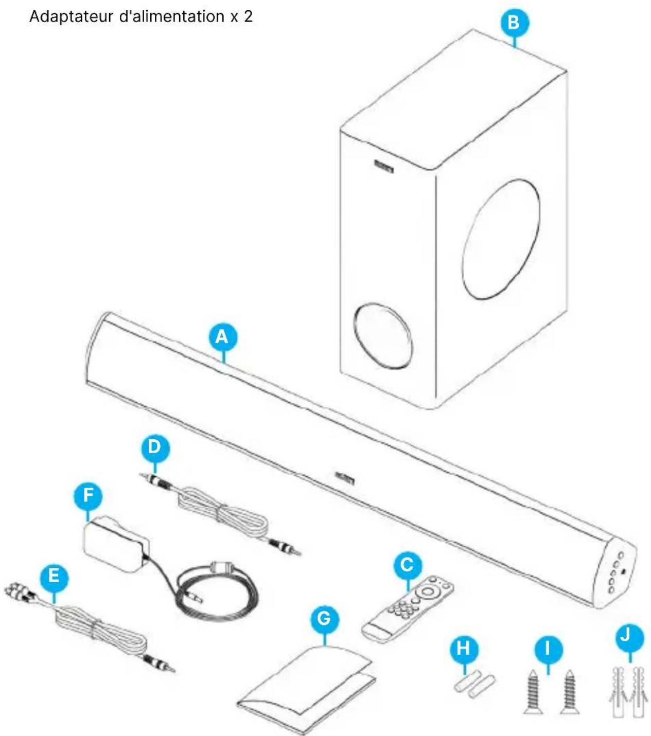 Adaptateur d'alimentation x 2 A B C D E F G H I J