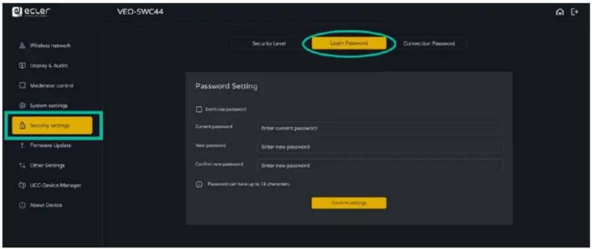 Ecler VEO-SWC44TH - Login password (mot de passe de connexion) - 1
