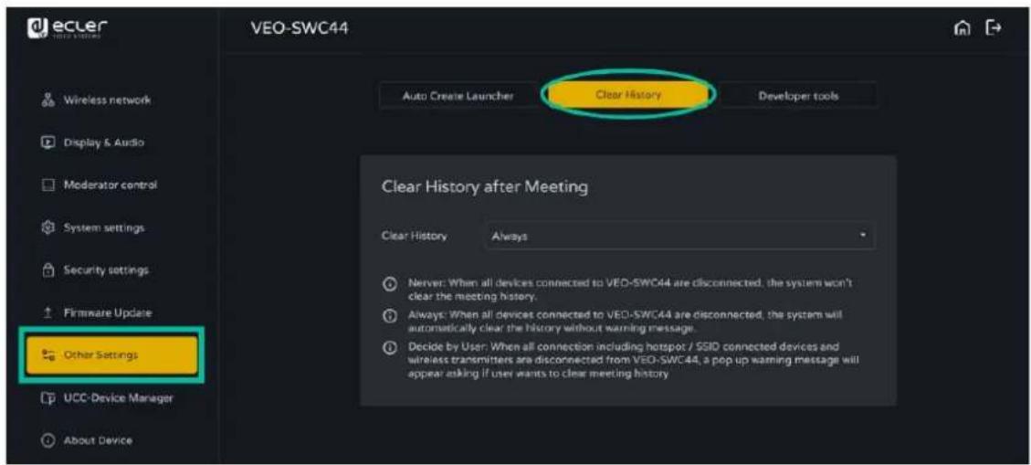 Ecler VEO-SWC44TH - Clear history after meeting (effacer l'historique après la réunion) - 1
