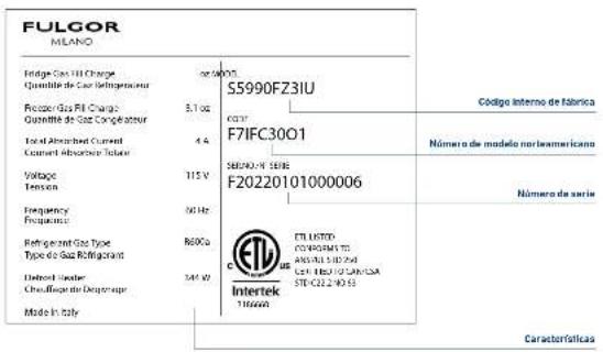 Fulgor Milano F7SFC18S1-L - Identificación del modelo / serie - 3