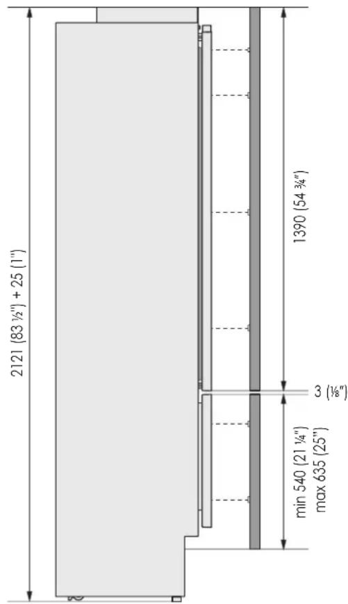 2121 (83 ½") + 25 (1") 1390 (54 ¾") 3 (½") max 635 (25") min 540 (21 ¼") 7