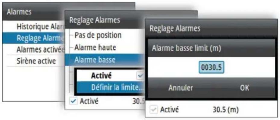 SIMRAD AP44 - Réglages de l'alarme individuelle - 1