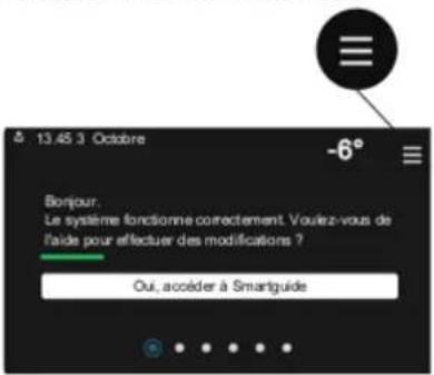 13.45.3 October -6° Bonjour. Le système fonctionne correctement. Voulez-vous de l'aide pour effectuer des modifications ? Oui, accéder à Smartguide
