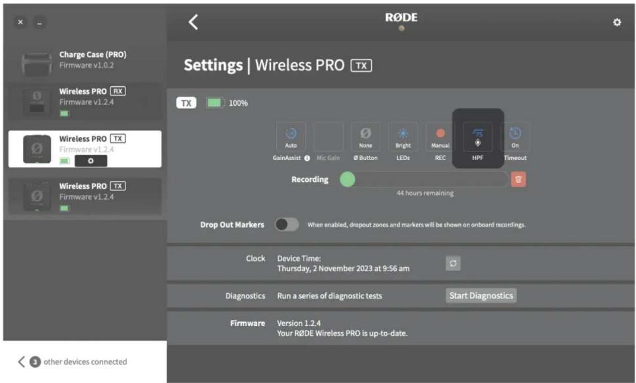 Røde Wireless PRO - High-Pass Filters - 1