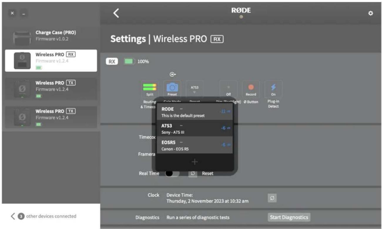 Røde Wireless PRO - Configuring Camera Presets in R∅DE Central - 1