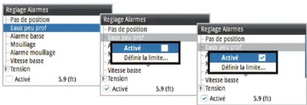 SIMRAD IS35 - Activation/désactivation d'une alarme - 1