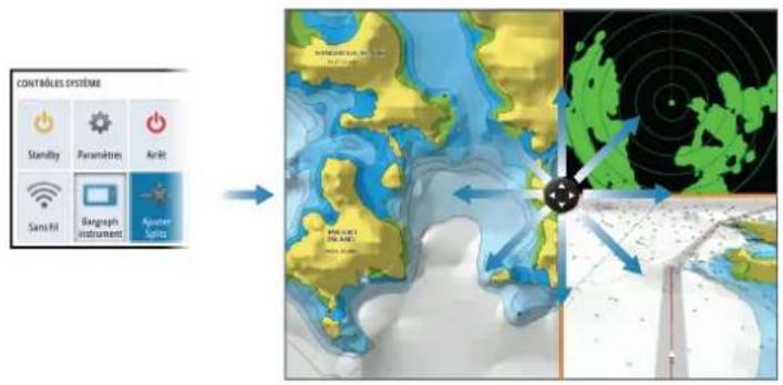 SIMRAD NSO evo3S MPU - Ajustement du fractionnement dans les pages à plusieurs fenêtres - 1