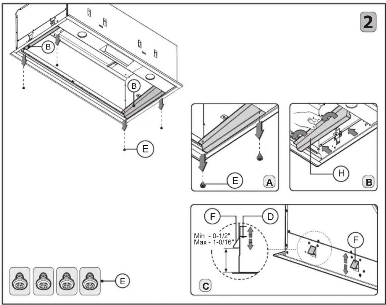 XO XOI3315SC - 2• Fixing of the hood in the lower part of the kitchen cabinet: - 1