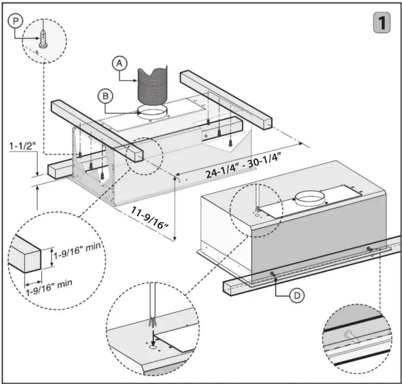 XO XOI3315SC - 1• Fixing of the hood with wood framework: - 1