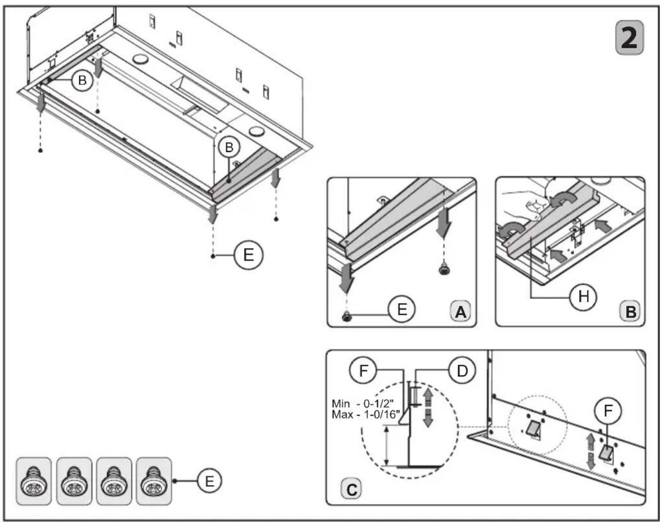 XO XOI45KSE - 2• Fixing of the hood in the lower part of the kitchen cabinet: - 1