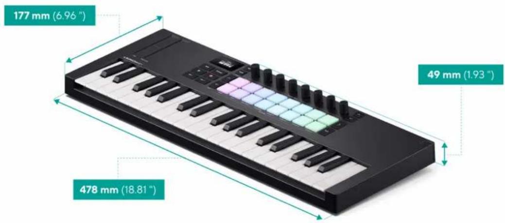NOVATION Launchkey Mini 37 MK4 - Poids et dimensions - 1