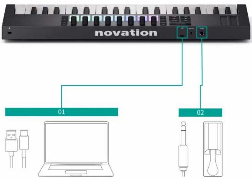 NOVATION Launchkey Mini 37 MK4 - Connexion et alimentation - 1