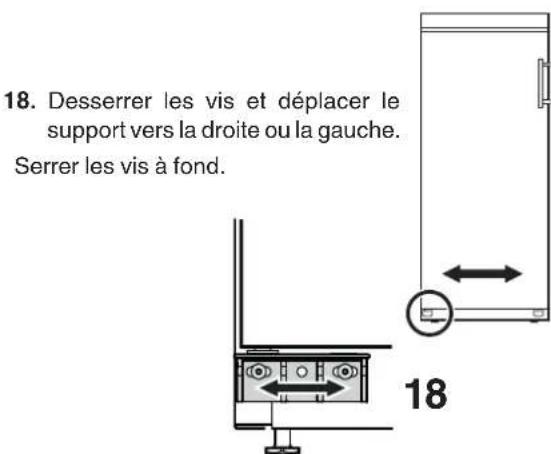 18. Desserrer les vis et déplacer le support vers la droite ou la gauche. Serrer les vis à fond. 18
