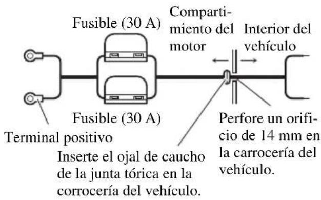 PIONEER GM-X354 - Pase el cable de batería desde el compartimiento del motor al interior del vehículo. - 1