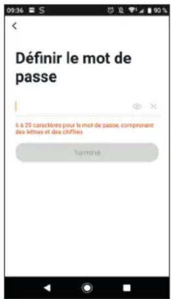 Définir le mot de passe 6 à 20 caractères pour le mot de passe, compronant des lettres et des chiffres Turniné
