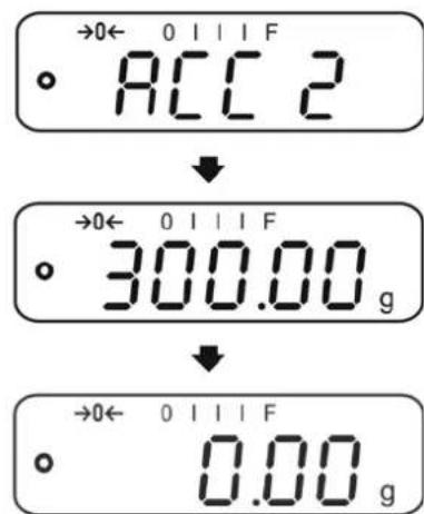 →0← 0 I I I F ○ A C C 2 ↓ →0← 0 I I I F ○ 300.00 g ↓ →0← 0 I I I F ○ 0.00 g