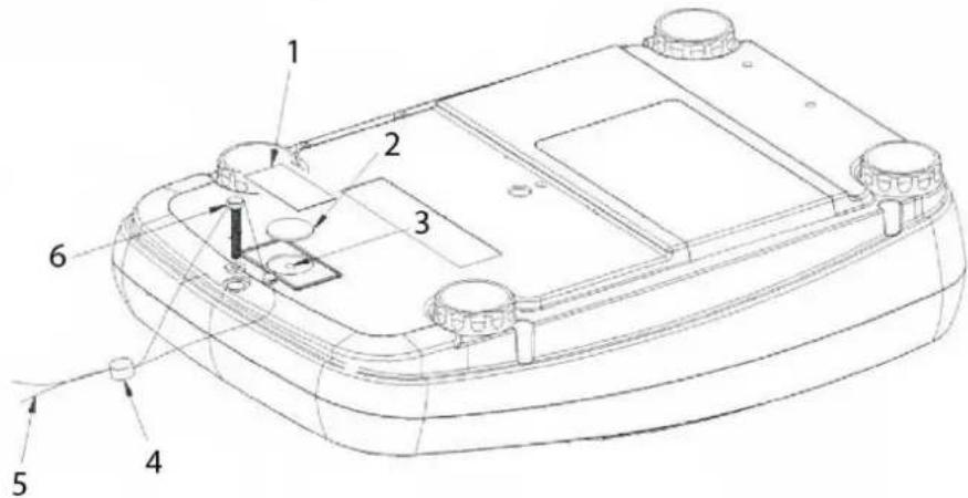 Technical diagram of a device casing with numbered components for identification