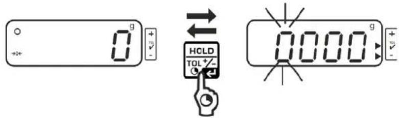 0 +/- + HOLD TOL +/- - 0000 g