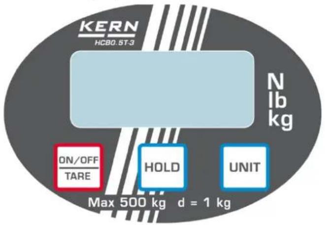 KERN HCBO.5T-3 N lb kg ON/OFF /TARE HOLD UNIT Max 500 kg d = 1 kg