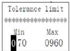 Tolerance limit ****************** Min Max 070 0960