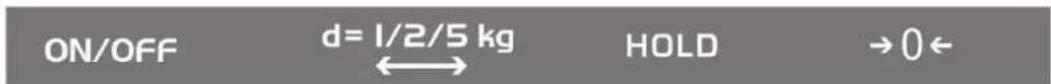 ON/OFF d= 1/2/5 kg HOLD → 0←