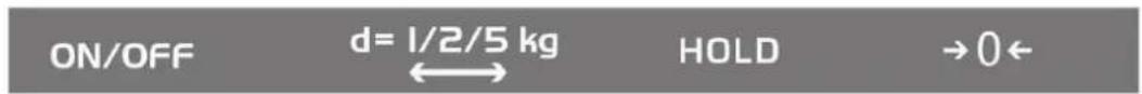 ON/OFF d= 1/2/5 kg HOLD → 0←