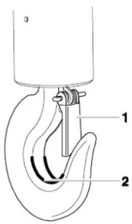 Technical diagram of a mechanical component with labeled parts 1 and 2