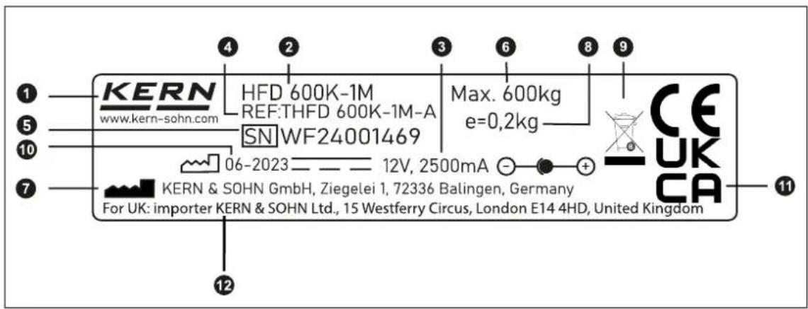 KERN www.kern-sohn.com HFD 600K-1M REF:THFD 600K-1M-A SN WF24001469 Max. 600kg e=0,2kg 06-2023 — — 12V, 2500mA KERN & SOHN GmbH, Ziegelei 1, 72336 Balingen, Germany For UK: importer KERN & SOHN Ltd., 15 Westferry Circus, London E14 4HD, United Kingdom