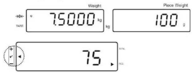 Weight 75000 kg kg Piece Weight 100 g 75 TOTAL SCALE