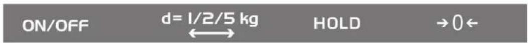 ON/OFF d= 1/2/5 kg HOLD → 0←