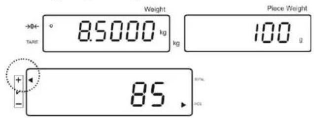 Weight →0← ° 85.000 kg TAPE kg Piece Weight 100 g 85 TOTAL PCS