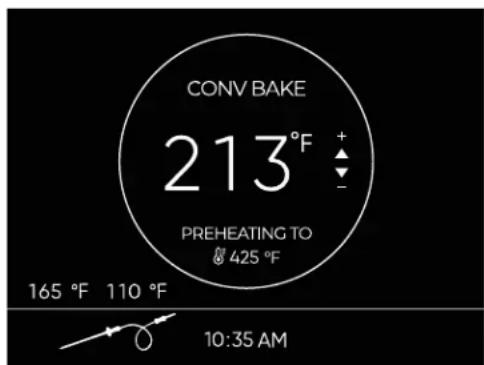 CONV BAKE 213°F PREHEATING TO 425 °F 165 °F 110 °F 10:35 AM