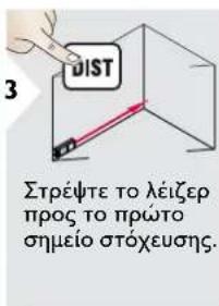 3 DIST Στρέψτε το λέιζερ προς το πρώτο σημείο στόχευσης.