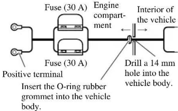 PIONEER GM-X352 - Pass the battery wire from the engine compartment to the interior of the vehicle. - 1