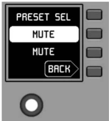 PRESET SEL MUTE MUTE BACK