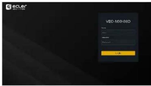 ecler MEO-VCH VEO-MGHB8D Login Name: Password: Password: OK